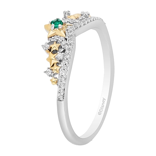 Enchanted Disney Fine Jewelry Lab Created Emerald and 1/10 CT. T.W. Diamond Tinker Bell Ring in 14K Gold Over Silver and Sterling Silver