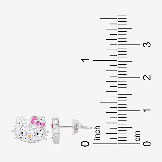 Girls White Crystal Sterling Silver 8.1mm Hello Kitty Hoop Earrings