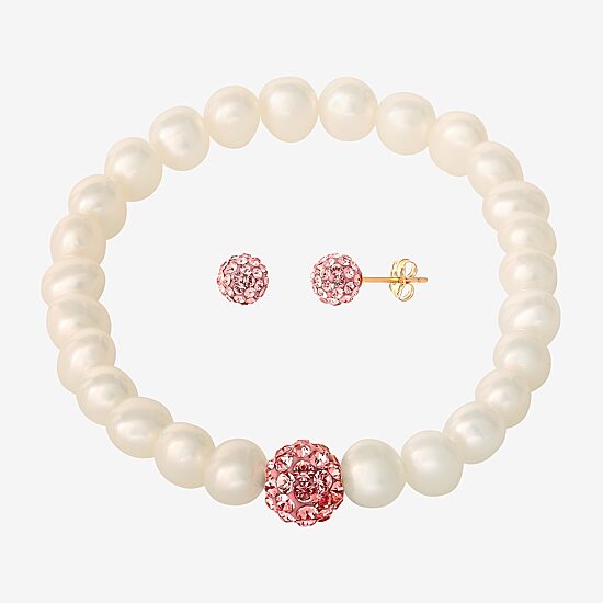 Girls Pink Crystal Cultured Freshwater Pearl 14K Gold 2-pc. Jewelry Set