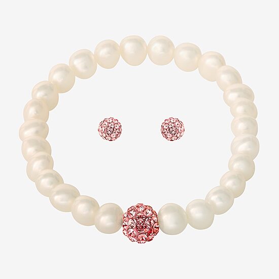 Girls Pink Crystal Cultured Freshwater Pearl 14K Gold 2-pc. Jewelry Set