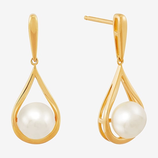 Womens White Cultured Freshwater Pearl 14K Gold Over Silver Drop Earrings