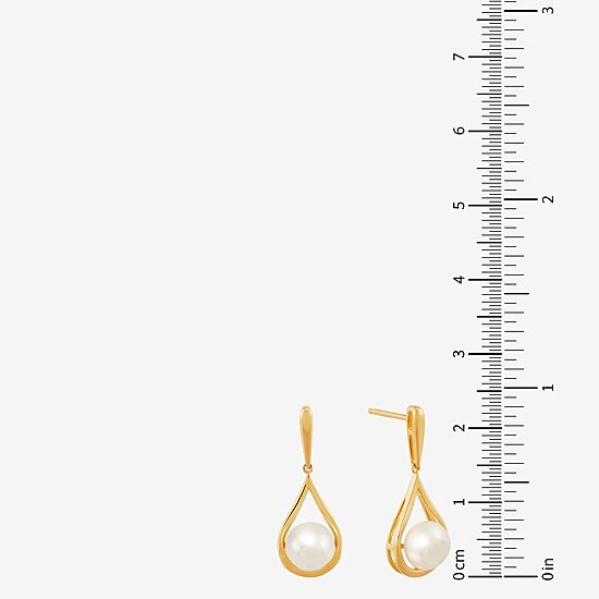 Womens White Cultured Freshwater Pearl 14K Gold Over Silver Drop Earrings