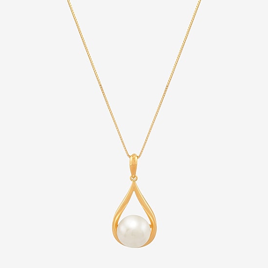 Womens White Cultured Freshwater Pearl 14K Gold Over Silver 18 Inch Pendant Necklace