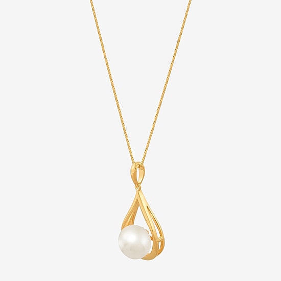 Womens White Cultured Freshwater Pearl 14K Gold Over Silver 18 Inch Pendant Necklace