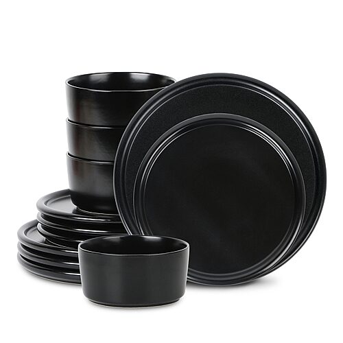 Stone Lain Eden 12-pc. Stoneware Dinnerware Set In Black