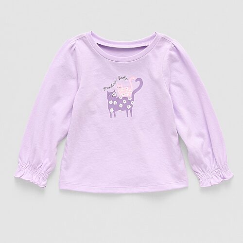 Okie Dokie Baby Girls Round Neck Long Sleeve Regular Fit Graphic T-Shirt, 12 Months, Purple