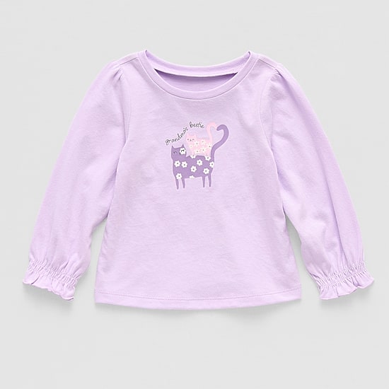 Okie Dokie Baby Girls Round Neck Long Sleeve Regular Fit Graphic T-Shirt
