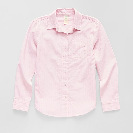 Thereabouts Little & Big Kid Girls Long Sleeve Cuffed Regular Fit Button-Down Shirt