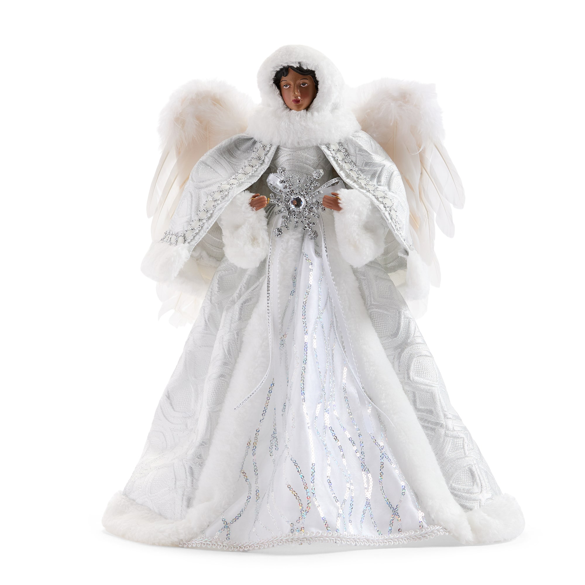 North Pole Trading Co. African American 16" White Fur Christmas Santa Figurine
