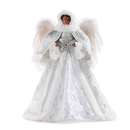 North Pole Trading Co. African American 16" White Fur Christmas Angels Figurine