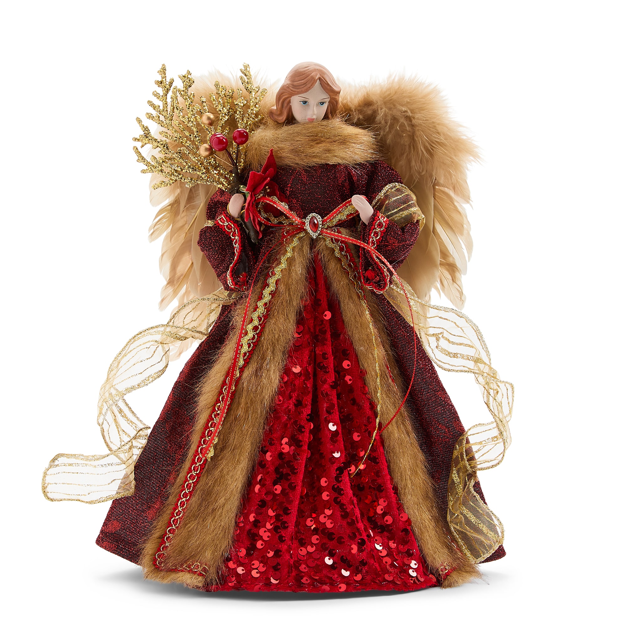 North Pole Trading Co. 12" Red Sequin Angel Christmas Santa Figurine