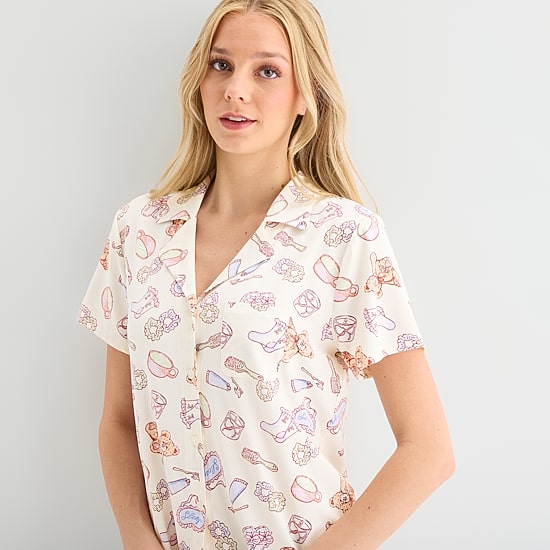 Arizona Body Womens V-Neck Short Sleeve 2-pc. Juniors Pajama Set