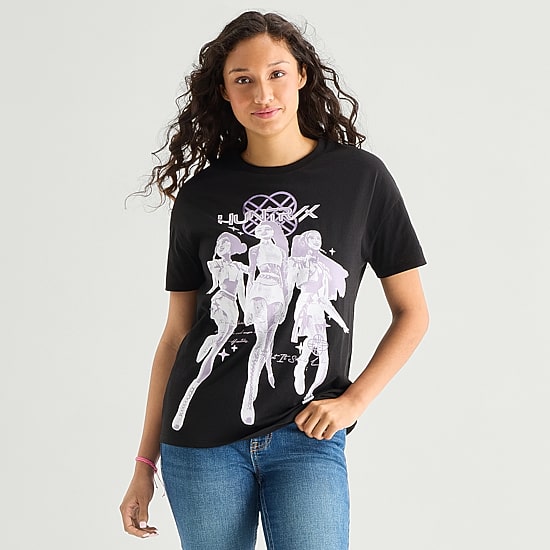 Womens Juniors Crew Neck Short Sleeve Loose Fit KPOP Demon Hunters Graphic T-Shirt