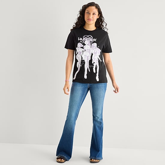 Womens Juniors Crew Neck Short Sleeve Loose Fit KPOP Demon Hunters Graphic T-Shirt