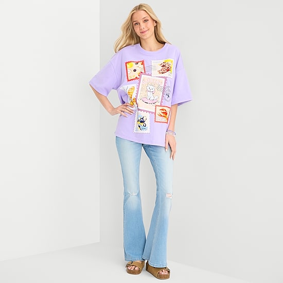 Womens Juniors Crew Neck Short Sleeve Loose Fit The Aristocats Graphic T-Shirt