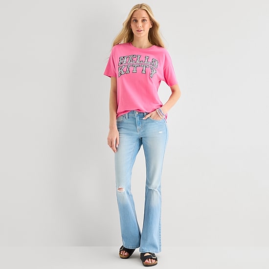Hello Kitty Zebra Boyfriend Tee Womens Juniors Crew Neck Short Sleeve Loose Fit Hello Kitty Graphic T-Shirt