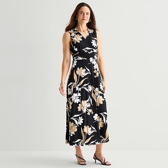Studio 1 Womens V Neck Sleeveless Maxi Dress