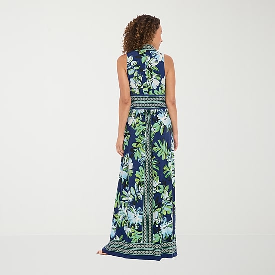 London Times Womens V Neck Sleeveless Maxi Dress