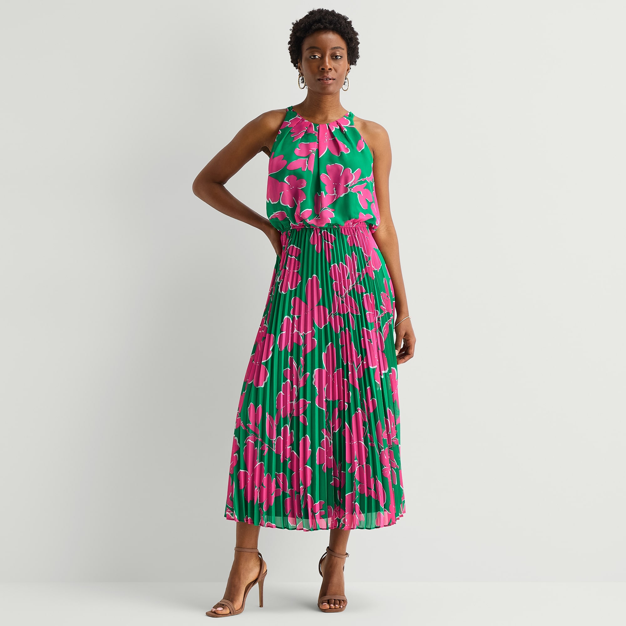Sandra Darren Womens Round Neck Sleeveless Maxi Dress