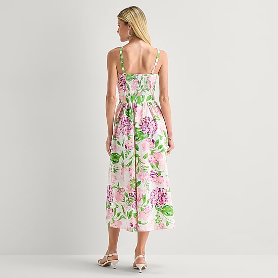 Robbie Bee Womens Midi Round Neck Sleeveless Floral Fit + Flare Dress