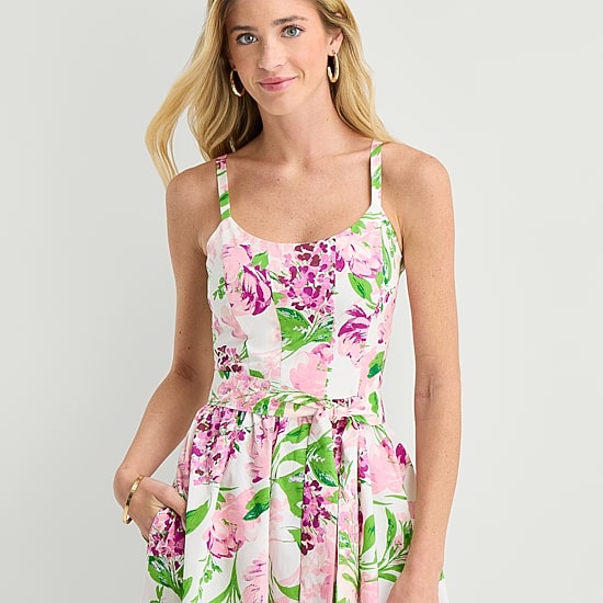 Robbie Bee Womens Midi Round Neck Sleeveless Floral Fit + Flare Dress