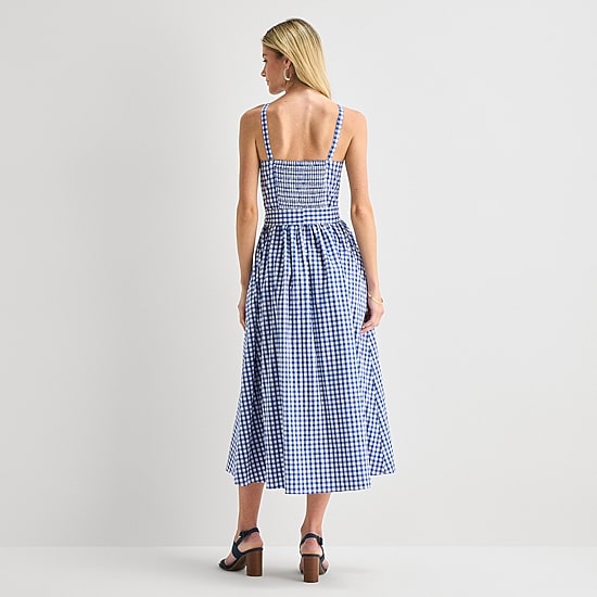 Robbie Bee Womens Midi Round Neck Sleeveless Floral Fit + Flare Dress