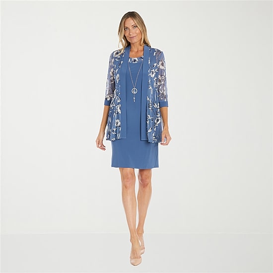 R & M Richards Womens Jacket Dress With Removable Necklace