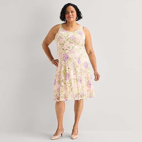 Robbie Bee Womens Plus Midi Floral Jacket Dress