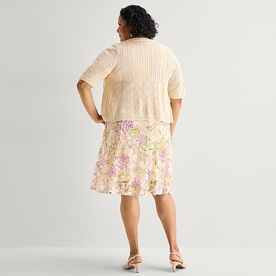 Robbie Bee Womens Plus Midi Floral Jacket Dress