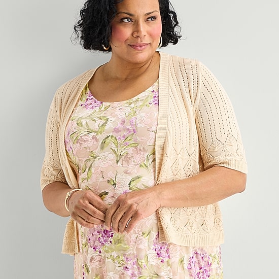 Robbie Bee Womens Plus Midi Floral Jacket Dress