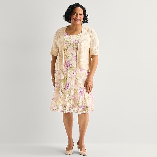 Robbie Bee Womens Plus Midi Floral Jacket Dress
