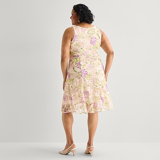 Robbie Bee Womens Plus Midi Floral Jacket Dress