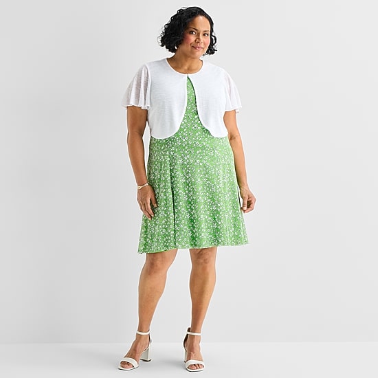 Perceptions Womens Plus Floral Jacket Dress