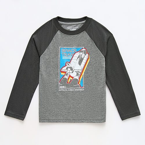 Thereabouts Kids' Little Boys Crew Neck Long Sleeve Oversized Graphic T-shirt In Gray