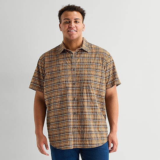 mutual weave Mens Short Sleeve Regular Fit Big and Tall Button-Down Shirt