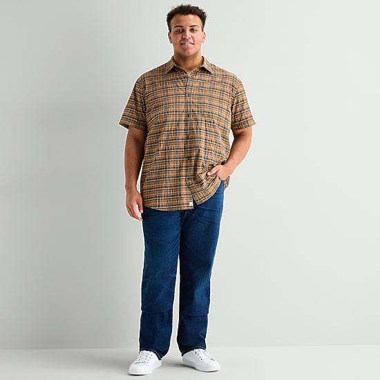 mutual weave Mens Short Sleeve Regular Fit Big and Tall Button-Down Shirt