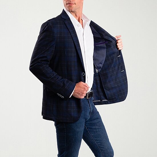 The Savile Row Co Mens Plaid Modern Fit Sport Coat