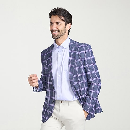The Savile Row Co Mens Plaid Modern Fit Sport Coat