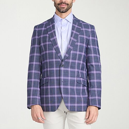 The Savile Row Co Mens Plaid Modern Fit Sport Coat, 40 Short, Black