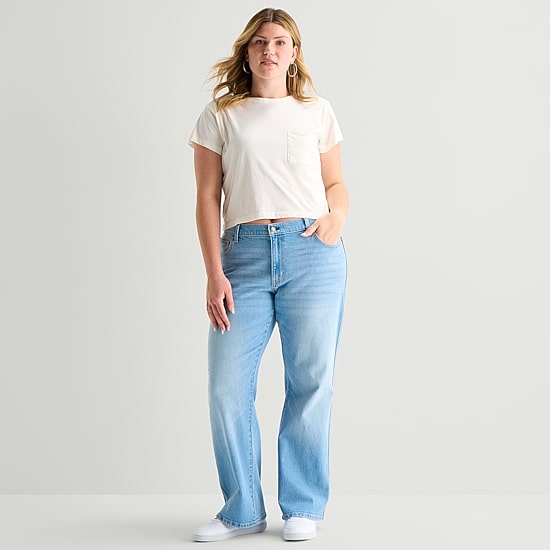 Arizona Womens Juniors Plus Low Rise Straight Leg Jean