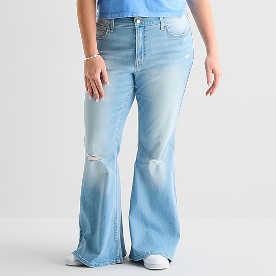 Arizona Womens Juniors Plus Low Rise Flare Leg Jean