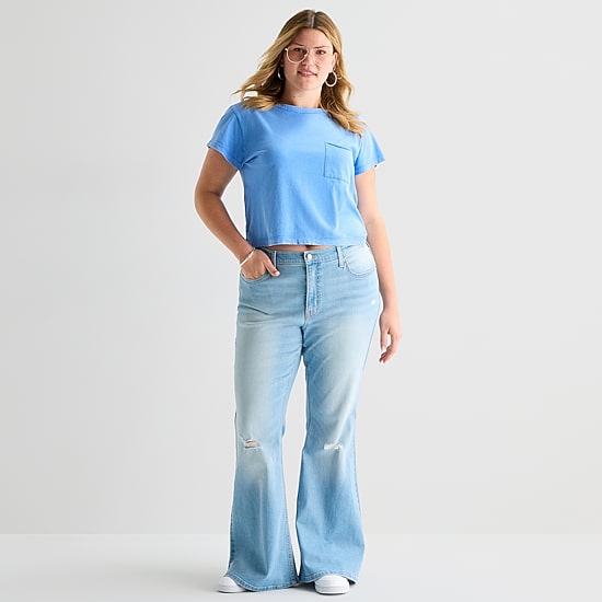 Arizona Womens Juniors Plus Low Rise Flare Leg Jean