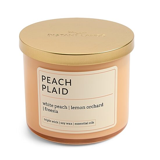 Distant Lands 14oz Peach Plaid 3-Wick Scented Jar Candle
