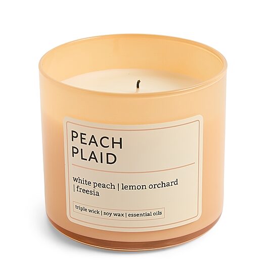Distant Lands 14oz Peach Plaid 3-Wick Scented Jar Candle