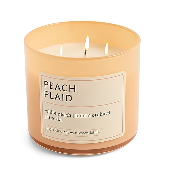 Distant Lands 14oz Peach Plaid 3-Wick Scented Jar Candle