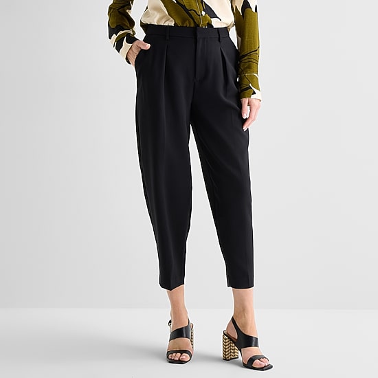 Worthington Womens Tapered Pleated Pant, Color: Black - JCPenney