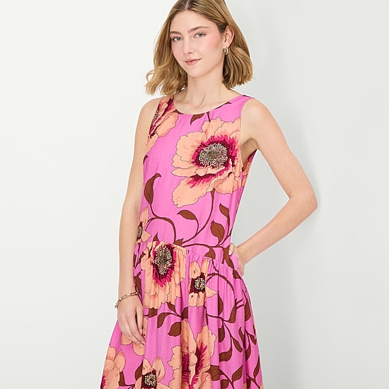 A.N.A Womens Sleeveless Round Neck Drop Waist Dress