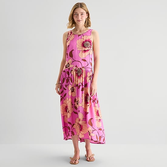 A.N.A Womens Sleeveless Round Neck Drop Waist Dress