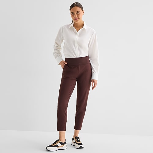Stylus Womens Tapered High Rise Pull-on Pant In Brown