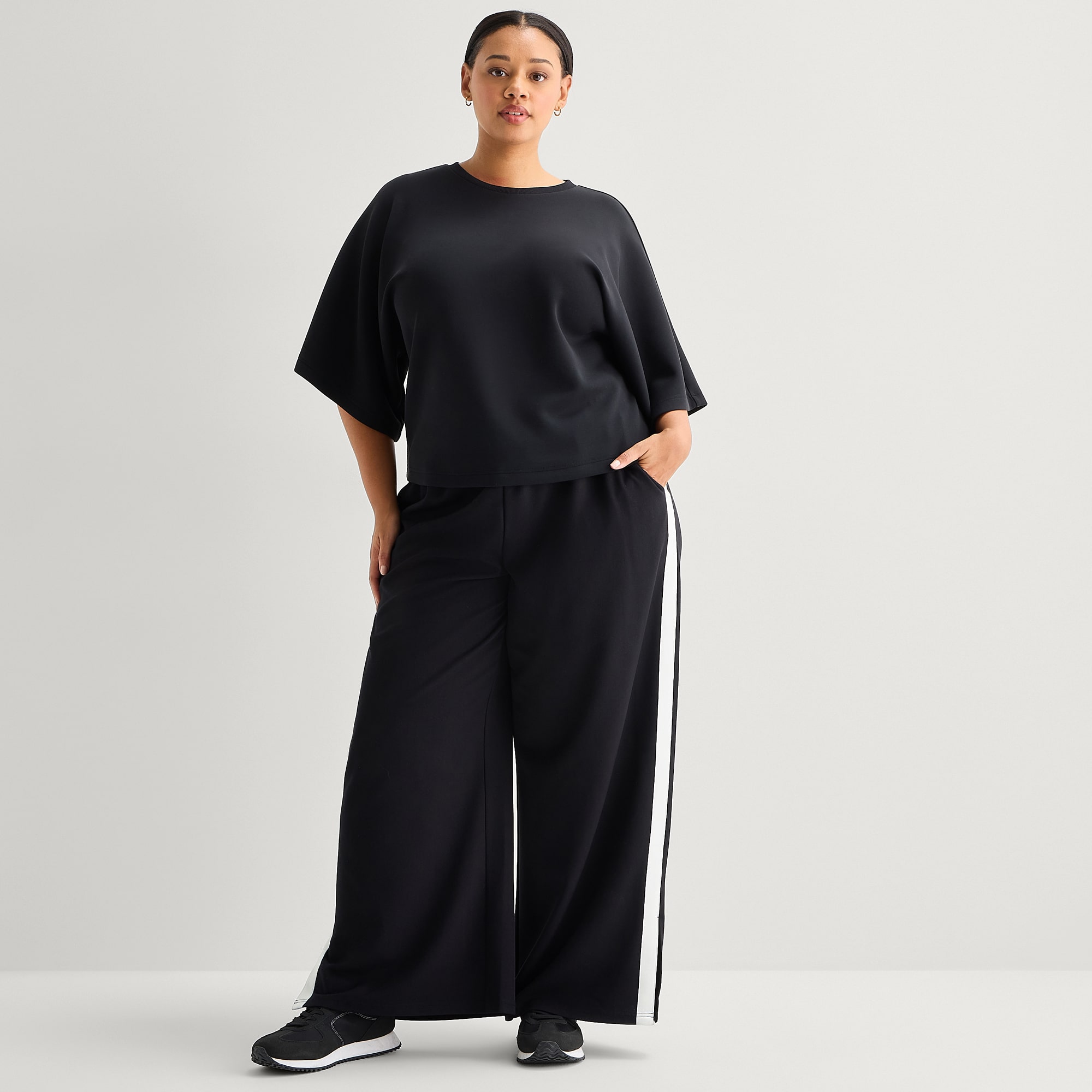 Stylus Womens Plus Wide Leg High Rise Track Pant